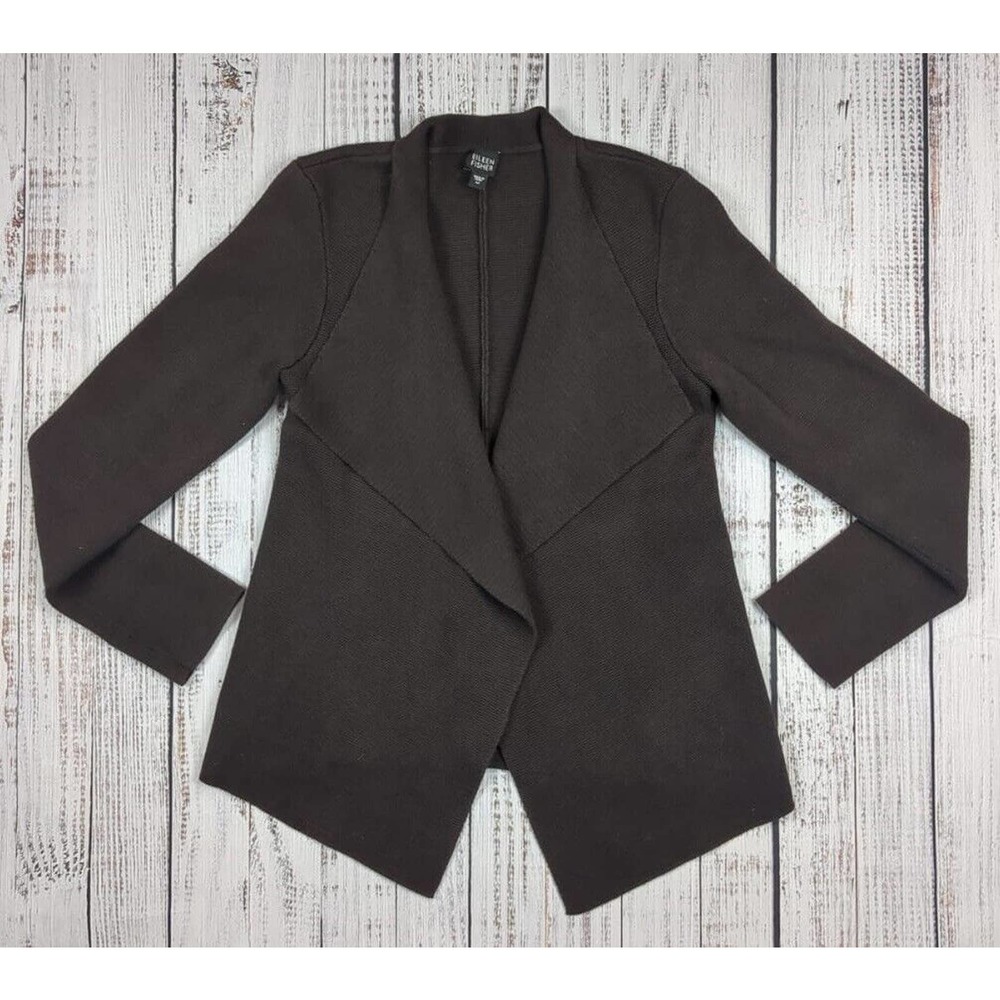 Eileen Fisher Cotton‎ Thick Knit Draped Cardigan Sweater Brown Sz M